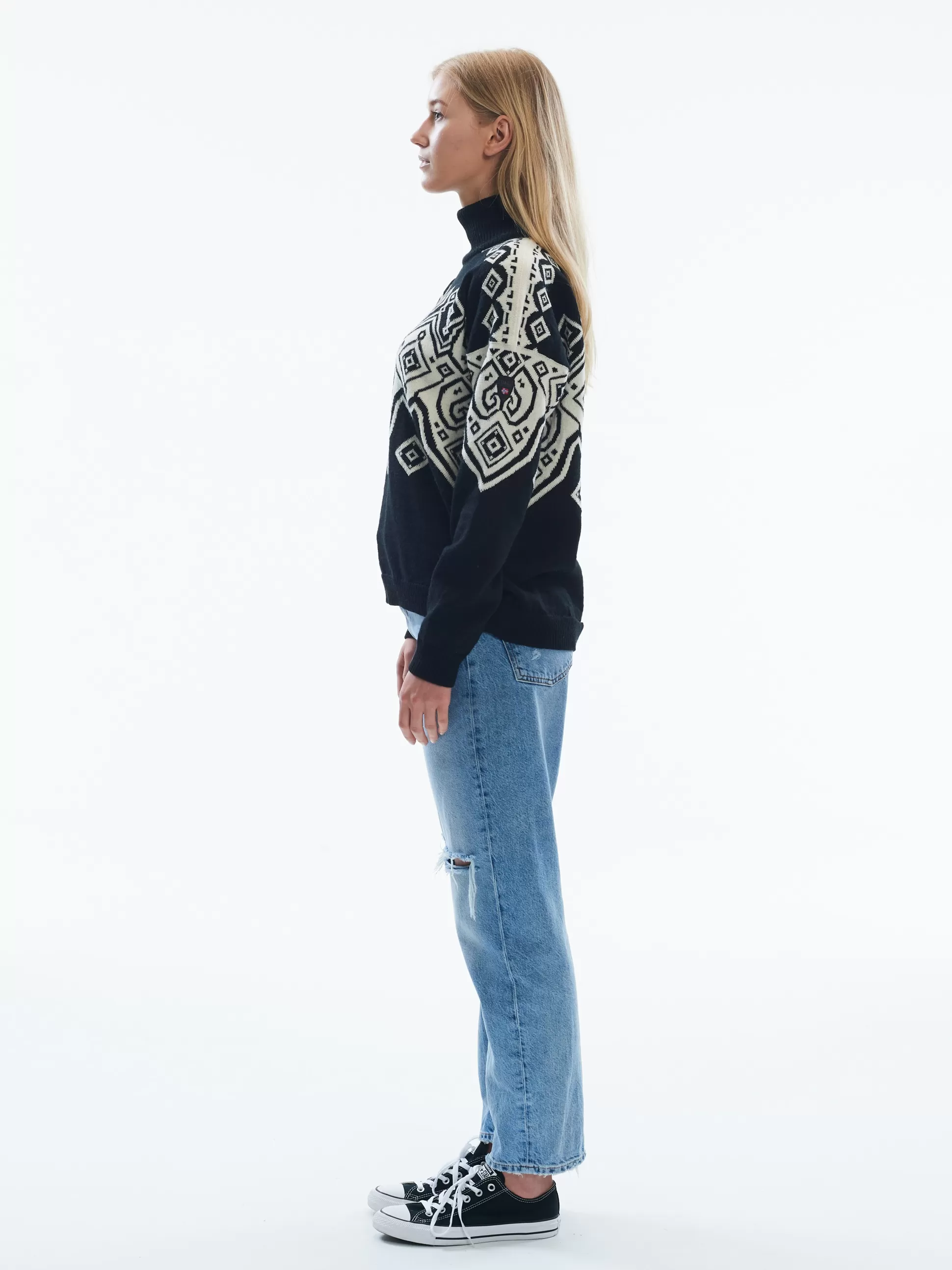 Dale of Norway Falun Women's Sweater - Norwegian Wool Black Off White Discount