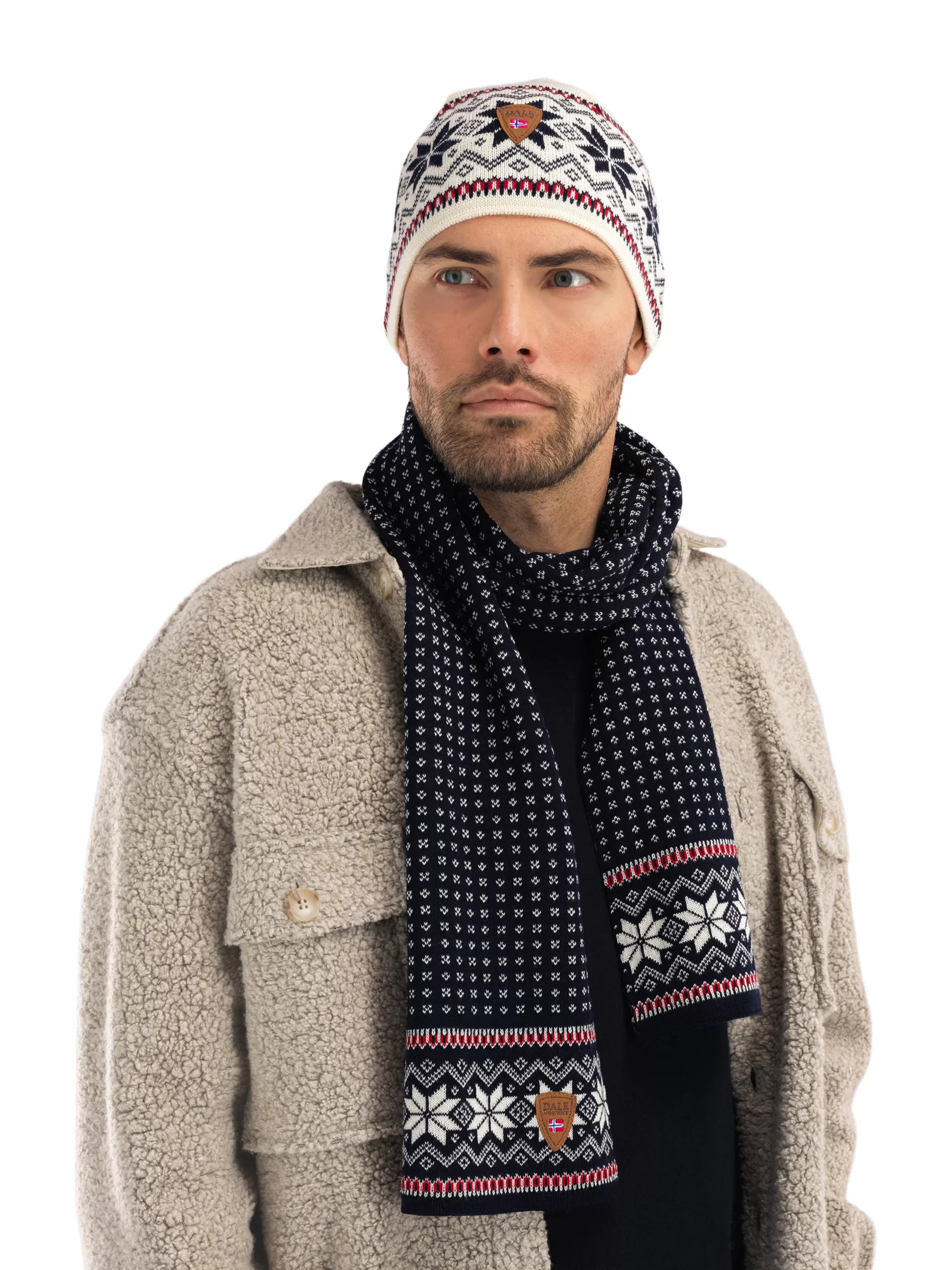 Dale of Norway Garmisch Scarf - Merino Wool Navy Red Offwhite Outlet