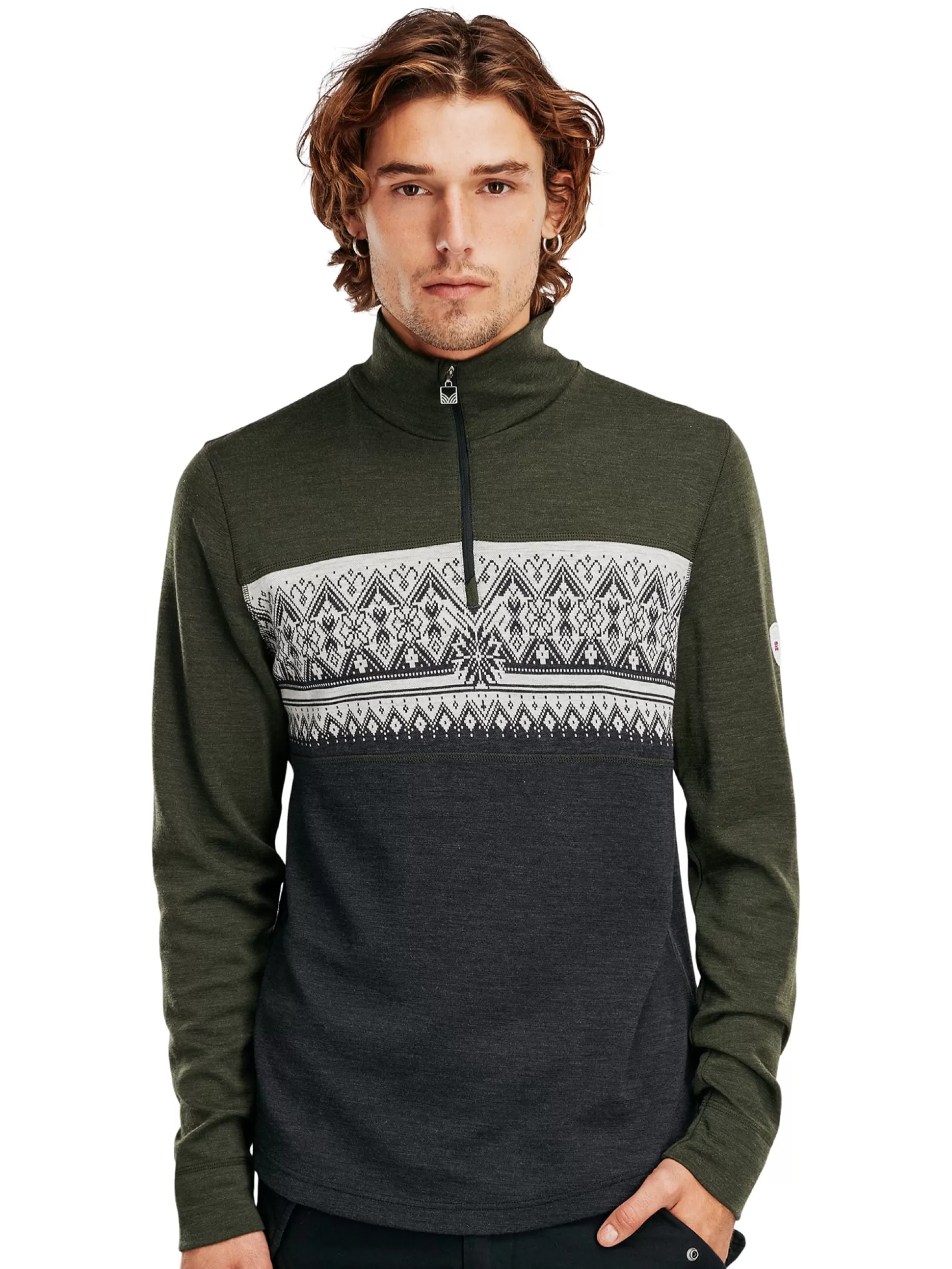 Dale of Norway Moritz Basic Men's Sweater - Superfine Merino Darkgreen Darkcharcoal Offwhit Best
