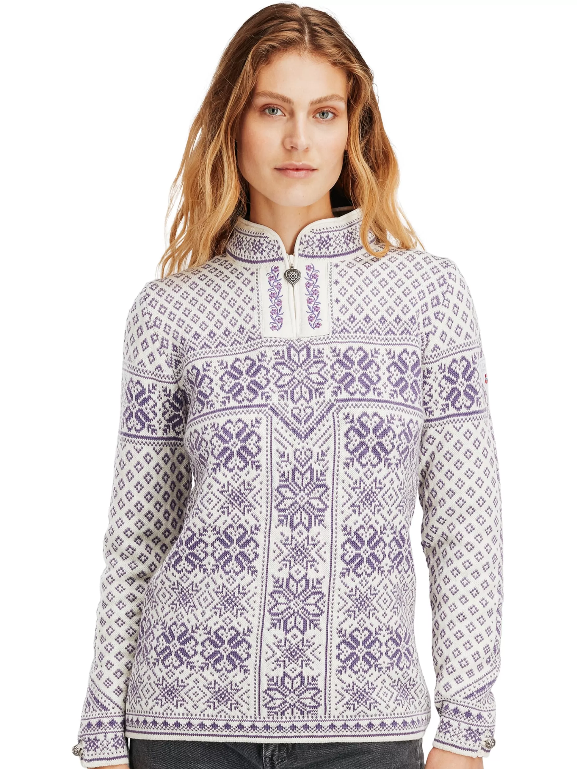 Dale of Norway Peace Women's Knit Sweater Offwhite Darkpurple Cheap