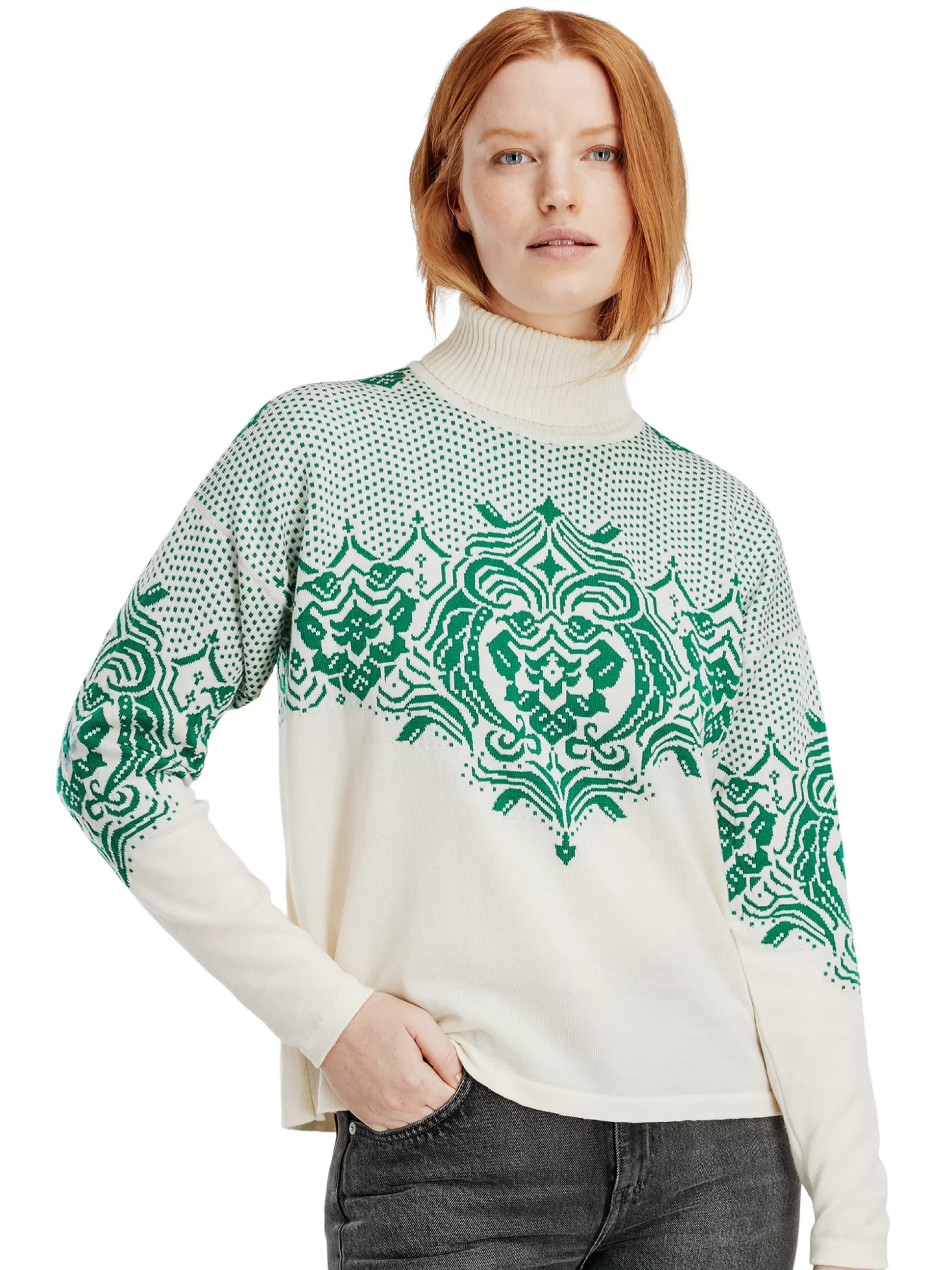 Dale of Norway Rosendal Women's Sweater Offwhite Brightgreen Best Sale