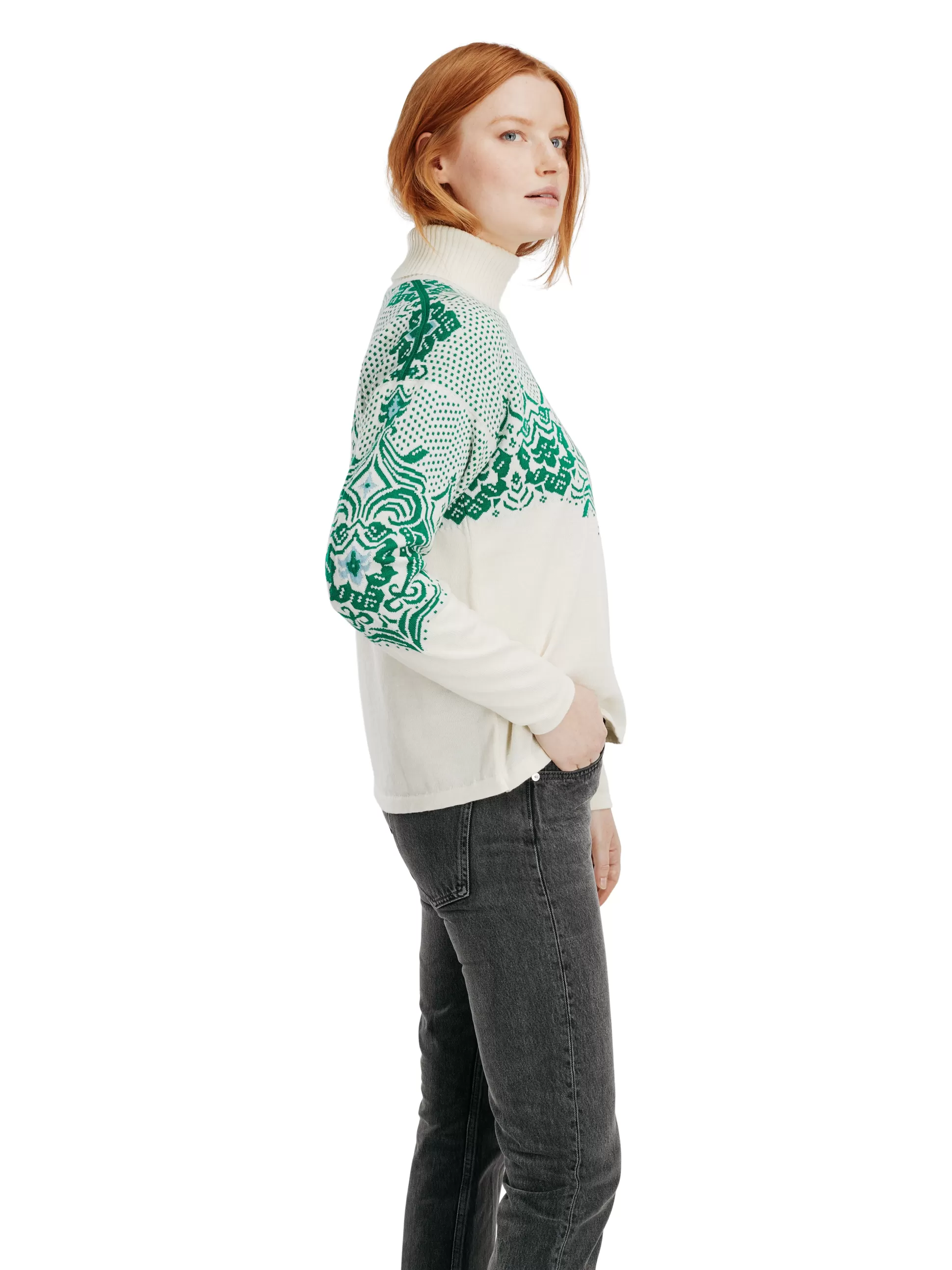 Dale of Norway Rosendal Women's Sweater Offwhite Brightgreen Best Sale