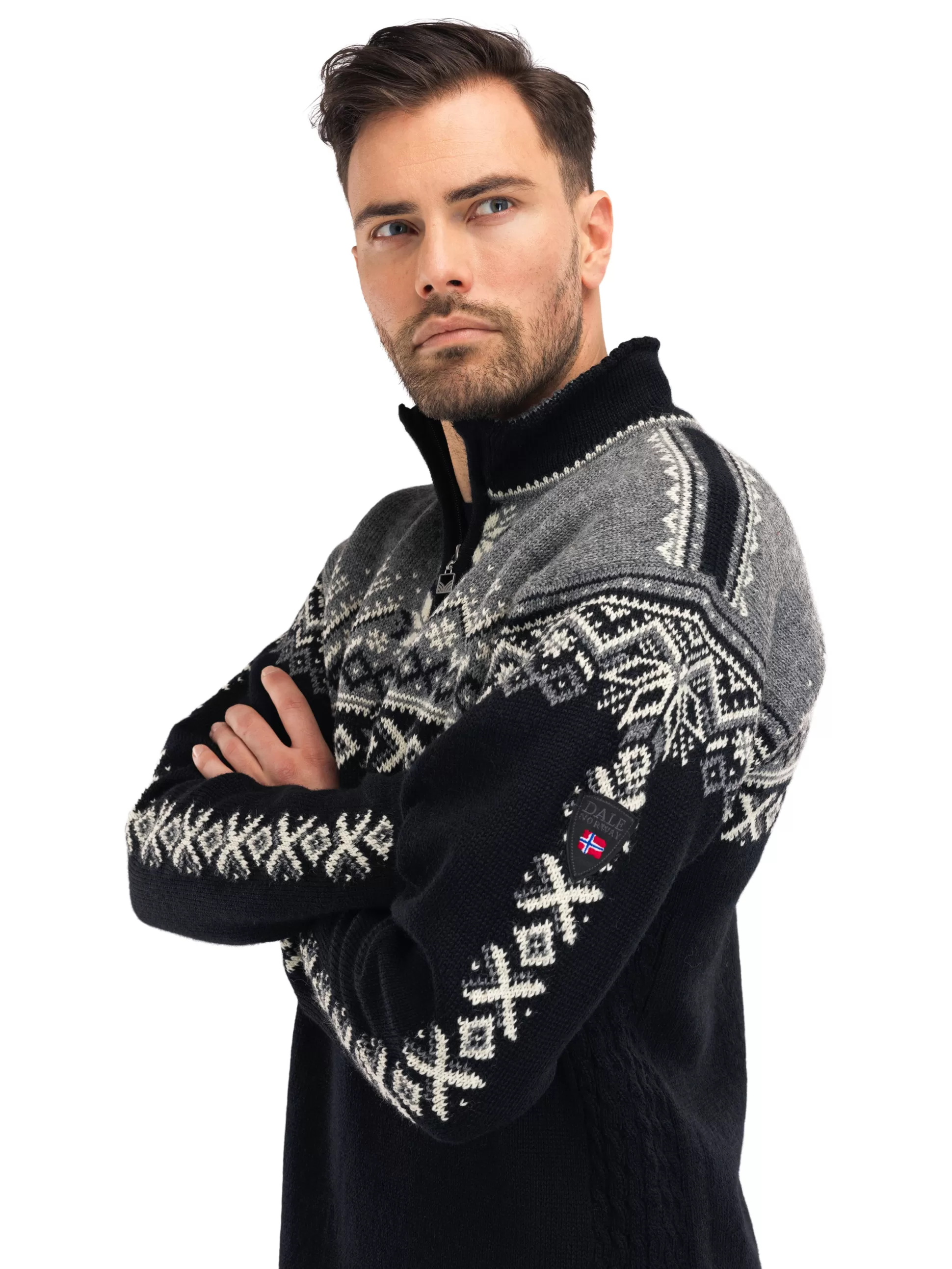 th_anniversary_mens_sweater__norwegian_wool_2.webp Dale of Norway 140Th Anniversary Men's Sweater - Norwegian Wool Black Smoke Offwhite Fashion
