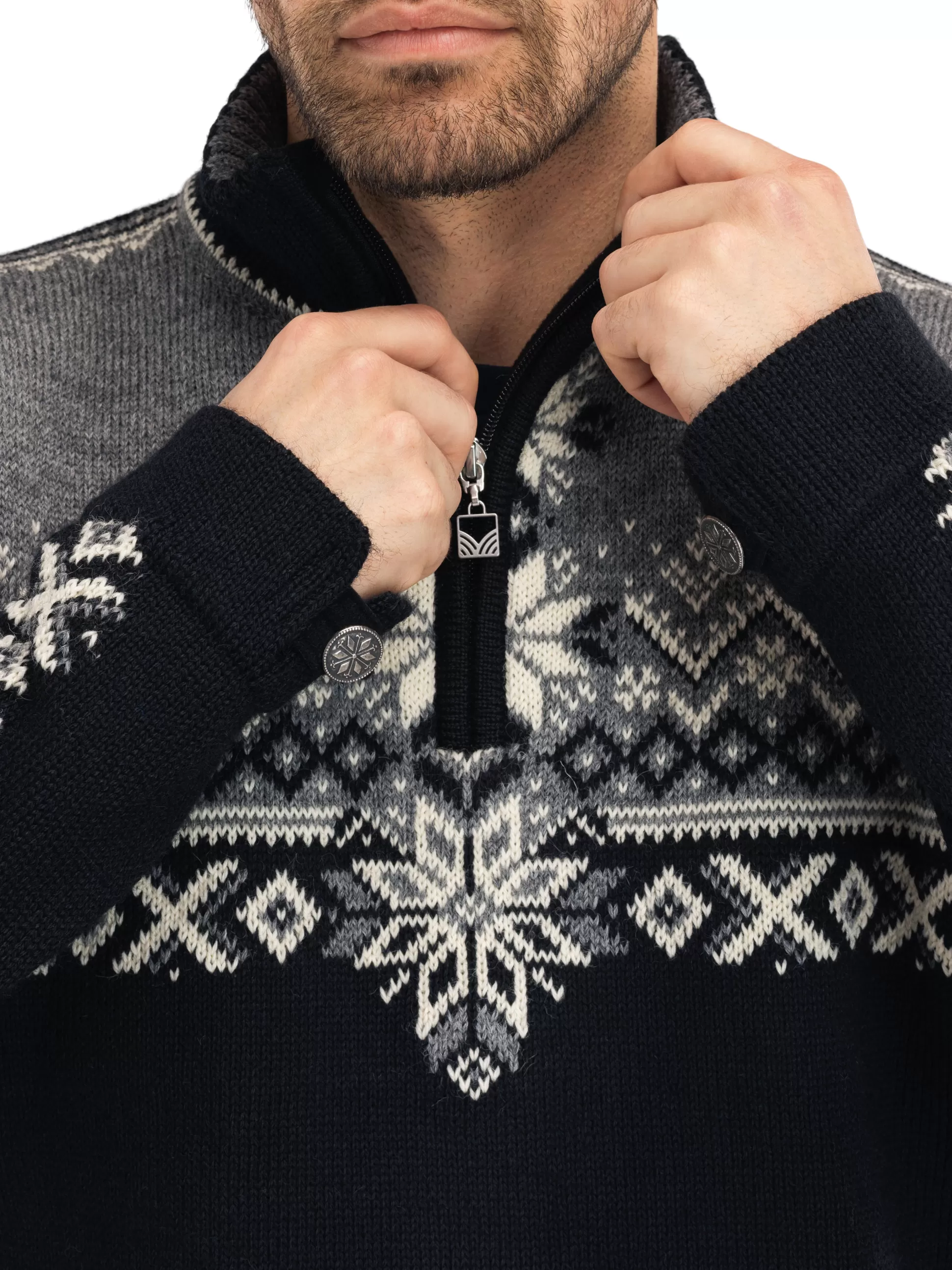 th_anniversary_mens_sweater__norwegian_wool_4-1.webp Dale of Norway 140Th Anniversary Men's Sweater - Norwegian Wool Black Smoke Offwhite Fashion